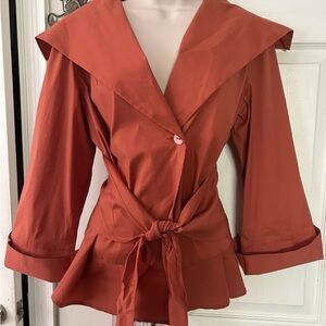 Sara I. Womens Burnt Orange Blazer/Jacket Sz Large Large Lapel Hollywood Glam
